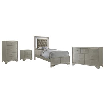 Crown Mark Lyssa 4-Piece Twin Panel Bedroom Set with Chest in Champagne, , large