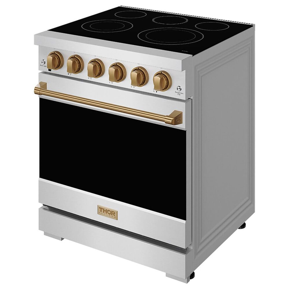 Thor Kitchen Gordon Ramsay 4.6 Cu. Ft. Professional Freestanding Electric Range with Bronze Handle Kit in Stainless Steel, , large