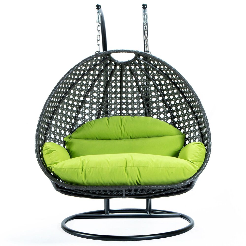 Leisuremod Patio 2-Seat Hanging Egg Swing Chair with Light Green Cushion in Charcoal, , large