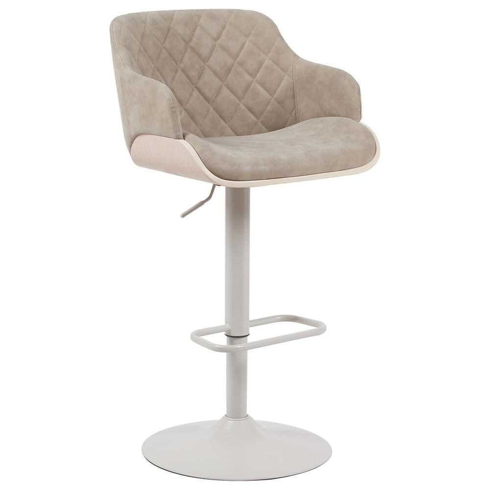 Armen Living Toby Adjustable Swivel Bar Height Stool with Vintage Taupe Upholstery in Ivory, , large