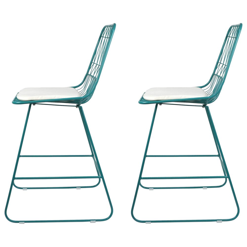 Hearth and Haven Niez Outdoor Counter Stool with Ivory Cushion in Teal &#40;Set of 2&#41;, , large