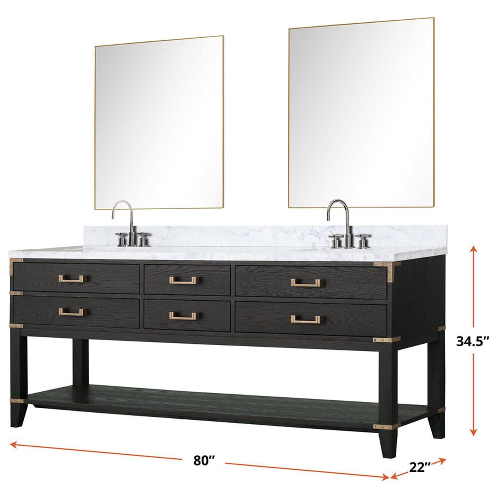 Lexora Home Norwalk 80&quot; Double Bathroom Vanity in Black Oak with White Carrara Marble Top and Rectangular Sinks, , large