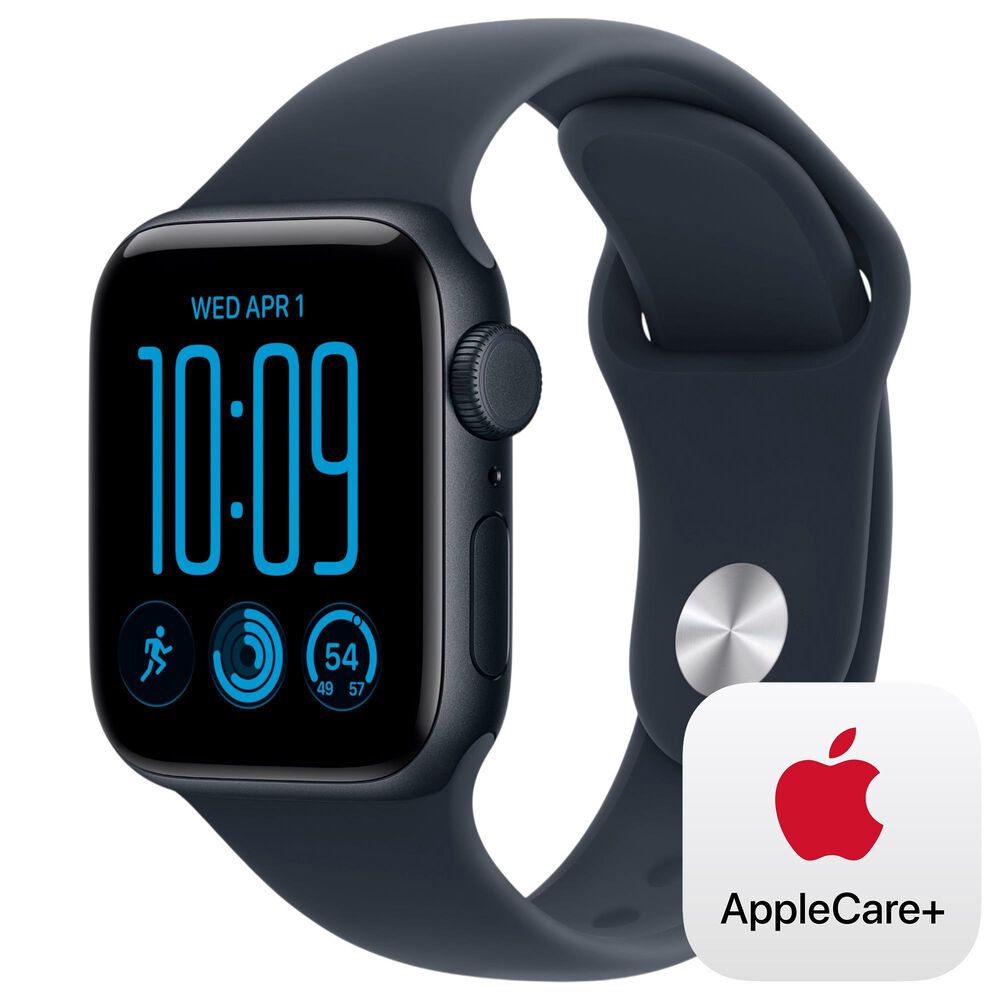 Apple Watch SE 3 (GPS + Cellular) 40mm Midnight Aluminum Case with Navy Blue Sport Band - S/M and 2-Year AppleCare+, , large