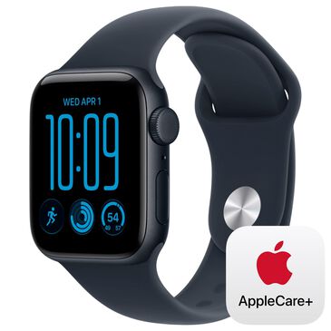 Apple Watch SE 3 (GPS + Cellular) 40mm Midnight Aluminum Case with Navy Blue Sport Band - S/M and 2-Year AppleCare+, , large