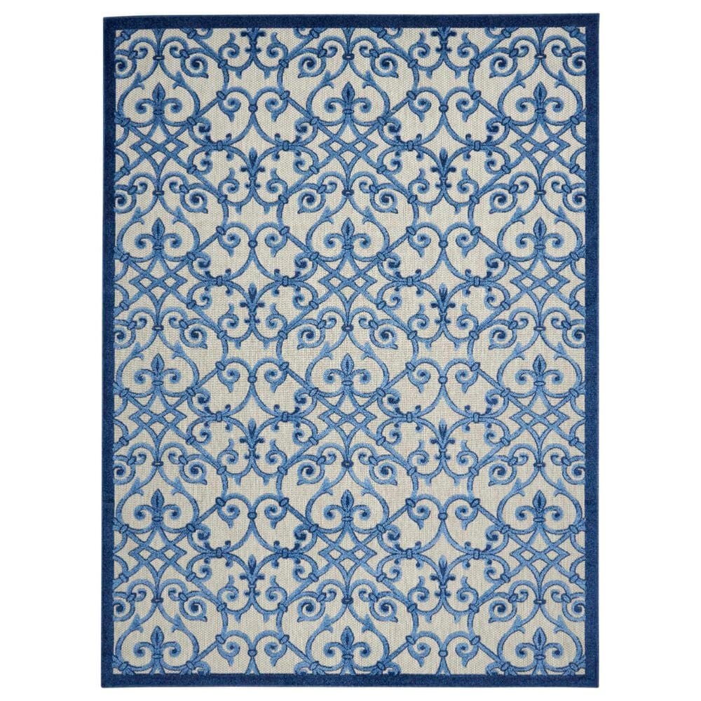 Nourison Aloha Damask 9"6" x 13" Grey and Blue Indoor/Outdoor Area Rug, , large