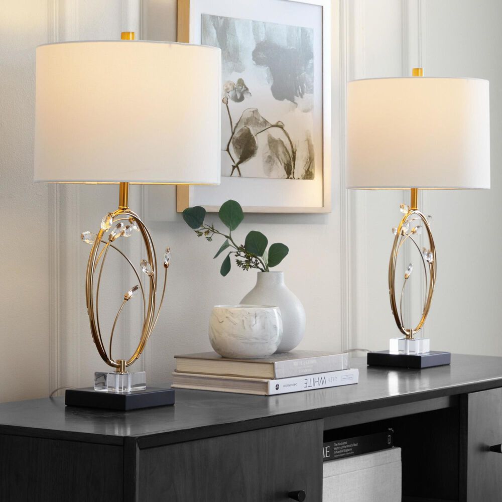 LumiSource Crystal Buds Table Lamp in Black, Clear and Gold (Set of 2), , large