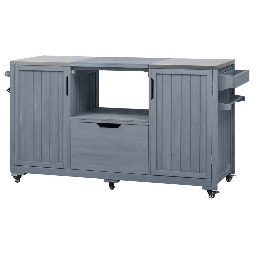 Hearth and Haven Outdoor Kitchen Island Cart with Stainless Steel Top in Grey and Blue, , large