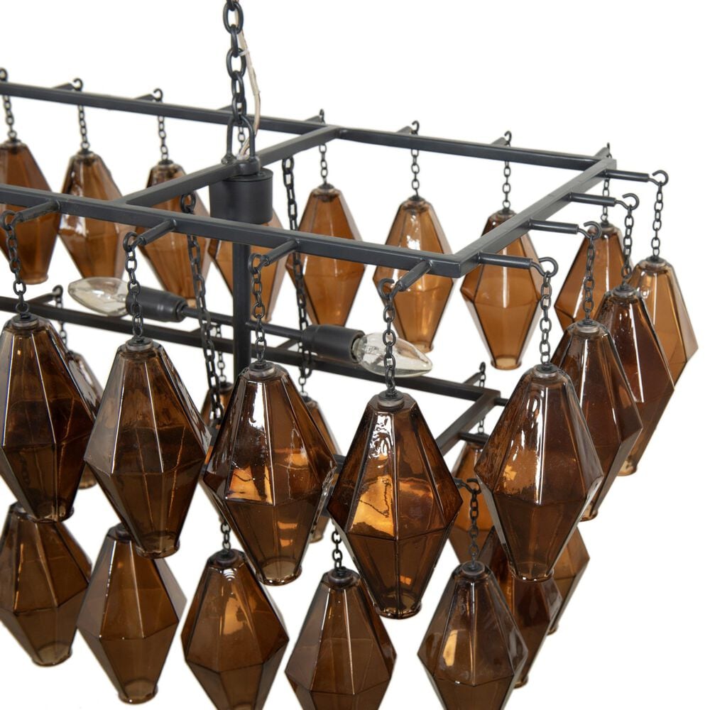 Four Hands Adeline 52" Rectangular Chandelier in Amber Glass and Antiqued Iron, , large