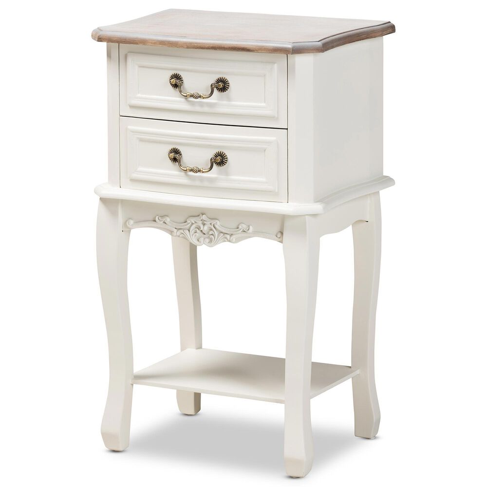 Baxton Studio Amalie 2-Drawer End Table in White and Oak, , large
