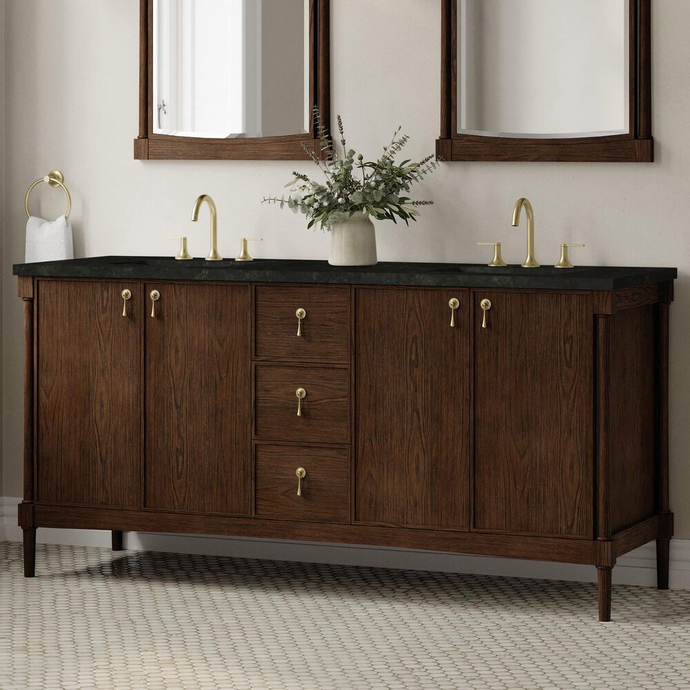 James Martin Kinnsden 72" Double Bathroom Vanity in Sable Oak with 3 cm Phantome Eclos Top and Rectangular Sinks, , large