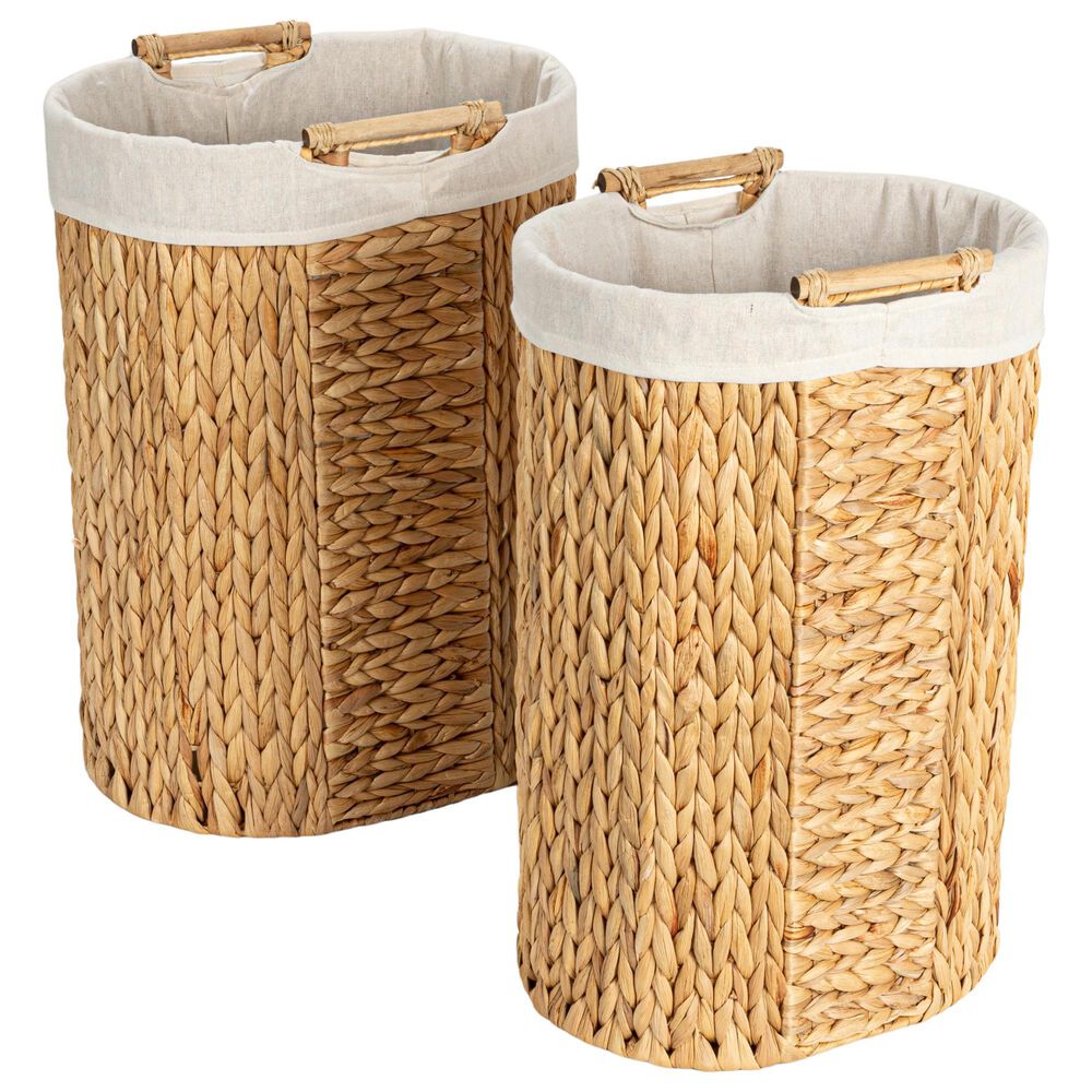 Household Essentials 2-Piece Handwoven Water Hyacinth Oval Hamper Set in Natural, , large