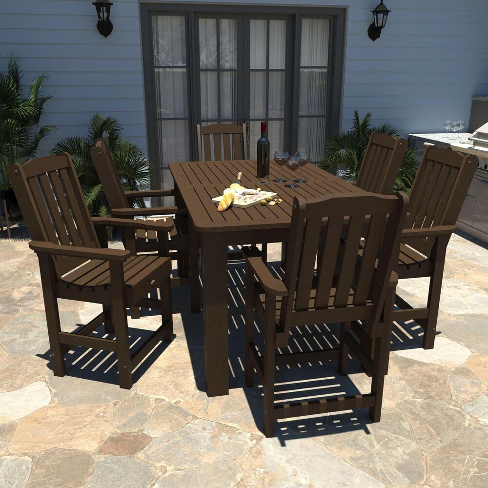 Highwood USA Lehigh 7-Piece 72&quot; Rectangular Counter Height Dining Set in Weathered Acorn, , large