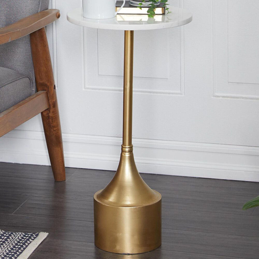 Maple and Jade Pedestal End Table in White and Gold, , large