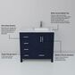 Lexora Home Jacques 36" Right Offset Single Bathroom Vanity in Navy Blue with 2 cm White Carrara Marble Top and Rectangular Sink, , large