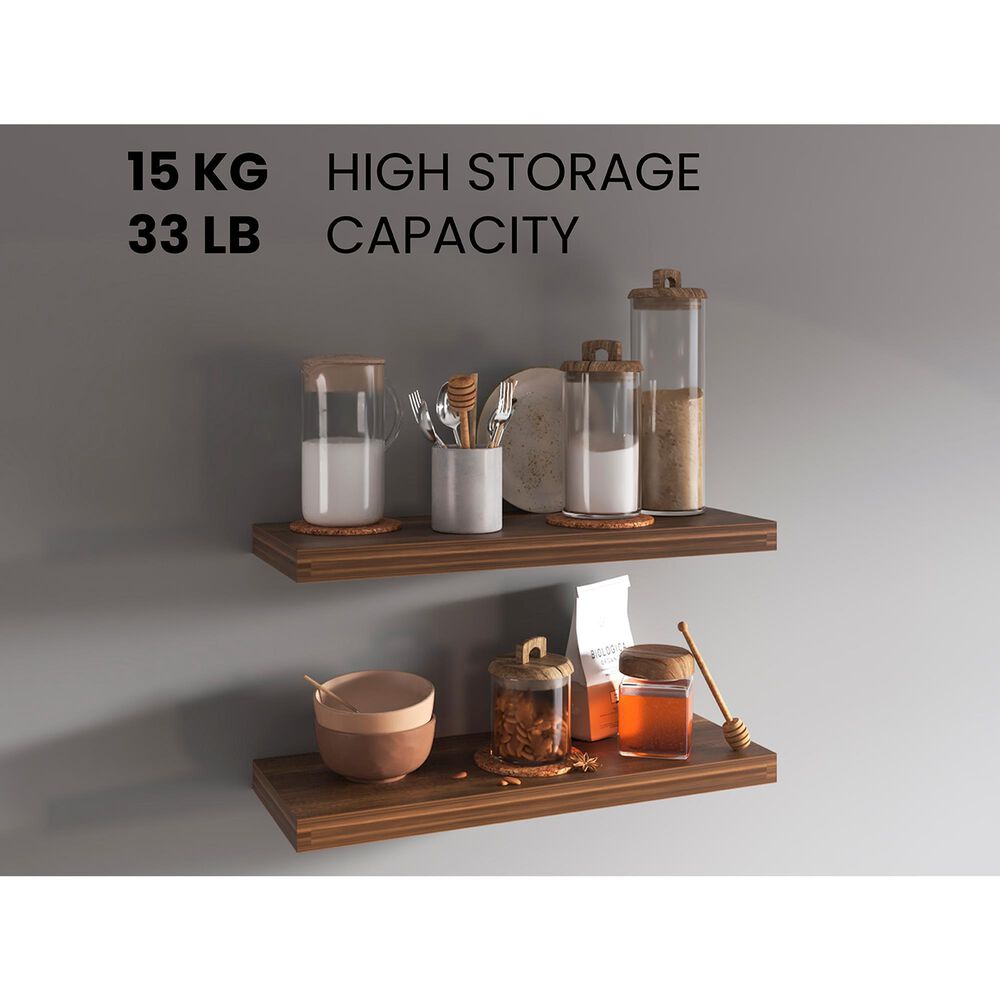 Hearth and Haven Ecco32" Floating Wall Shelf with Space-Saving Design in Walnut (Set of 2), , large