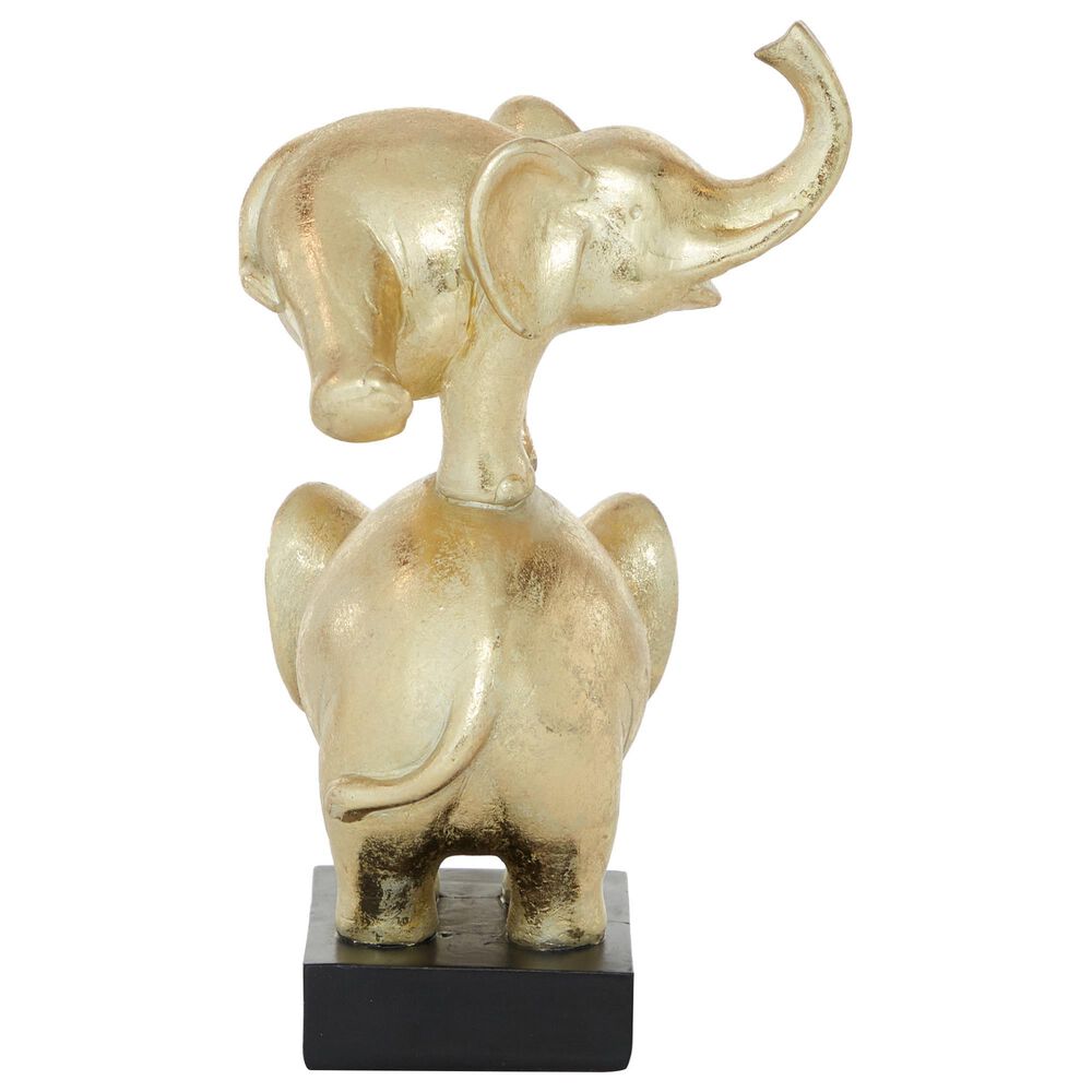Maple and Jade 10&quot; x 8&quot; Elephant Sculpture in Gold and Black, , large