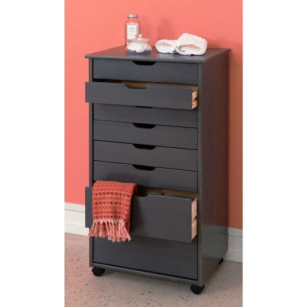 Linon Home Decor Cary 8-Drawer Rolling Cart in Grey, , large