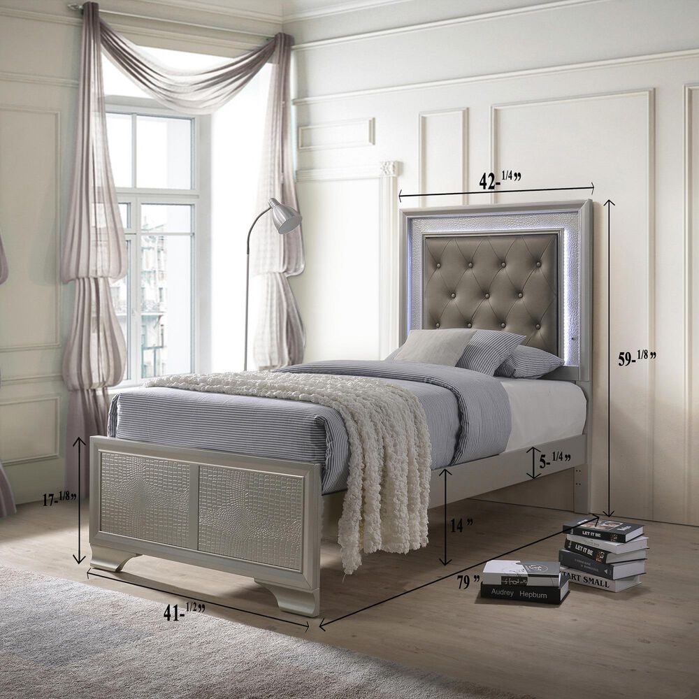 Crown Mark Lyssa Twin Panel Bed with LED in Champagne, , large