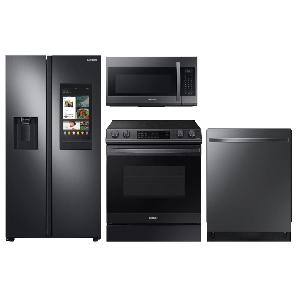 Samsung 4-Piece Kitchen Package with 26.7 Cu. Ft. Side-by-Side Refrigerator and Electric Range in Black Stainless Steel, , large