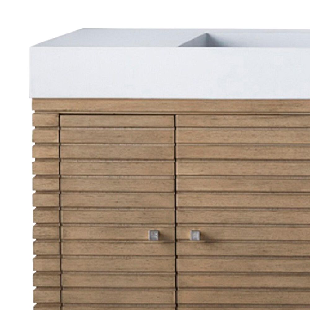 James Martin Vanities Linear 72&quot; Double Bathroom Vanity in Whitewashed Walnut with 10 cm Glossy White Solid Surface Top and Rectangular Sinks, , large