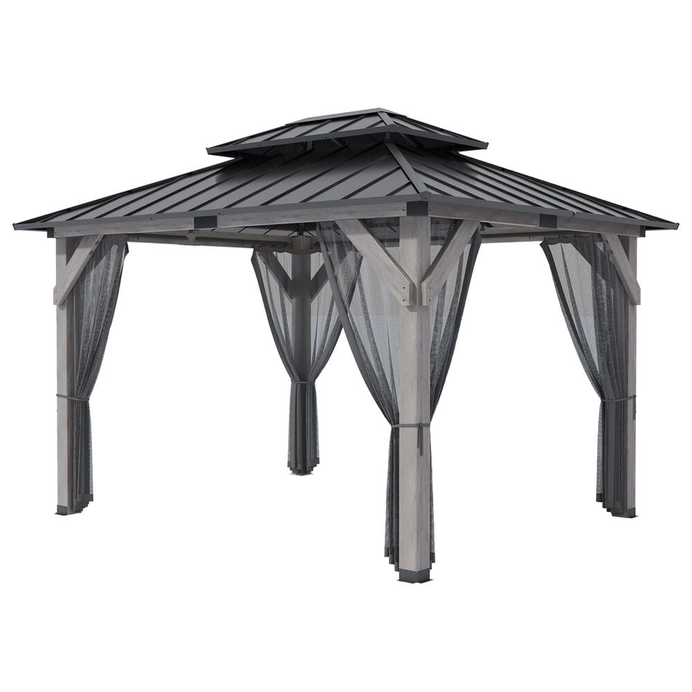 HOMLUX 10" x 12" Patio Hardtop Gazebo with Wood Posts in Light Gray, , large
