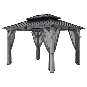 HOMLUX 10" x 12" Patio Hardtop Gazebo with Wood Posts in Light Gray, , large
