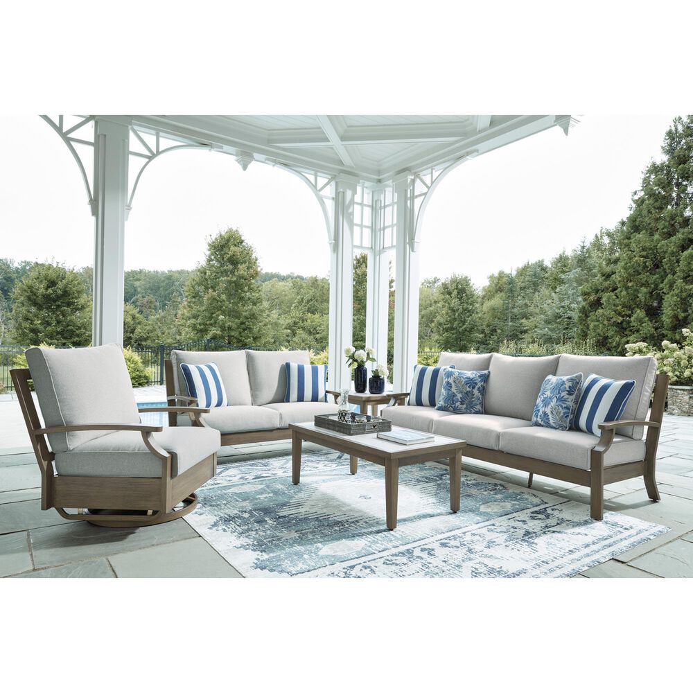 Ashley Rainier Ranch Patio Rectangular Cocktail Table in Brown and Beige, , large