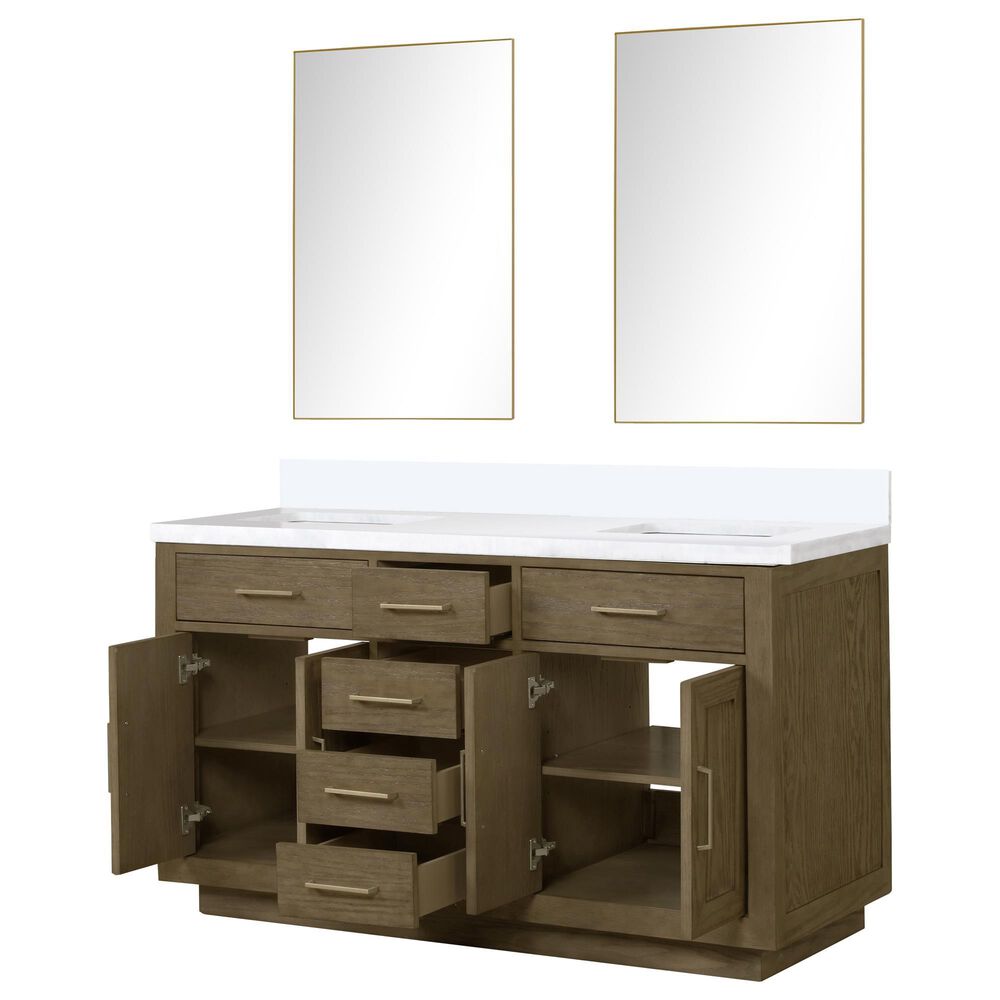 Lexora Home Abbey 60&quot; Double Bathroom Vanity in Grey Oak with 2 cm White Cultured Marble Top, Rectangular Sinks and 28&quot; Mirrors, , large