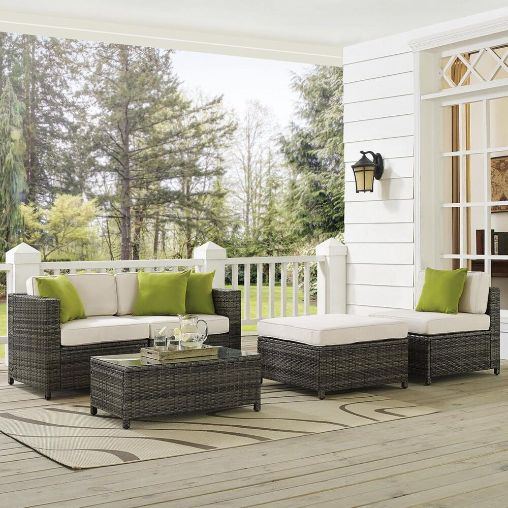 Crosley Furniture Sea Island 5-Piece Wicker Conversational Set in Grey, , large