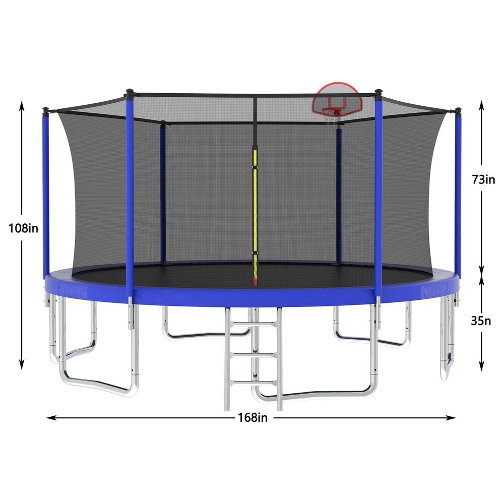 HOMLUX 14' Outdoor Trampoline Sports with Basketball Hoop in Blue, , large