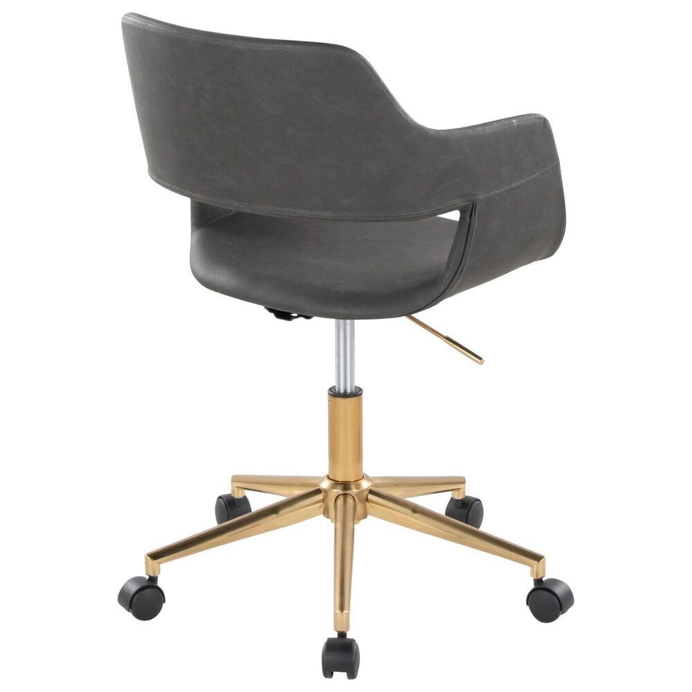 Lumisource Margarite Task Chair with Grey Faux Leather Cushion in Gold, , large