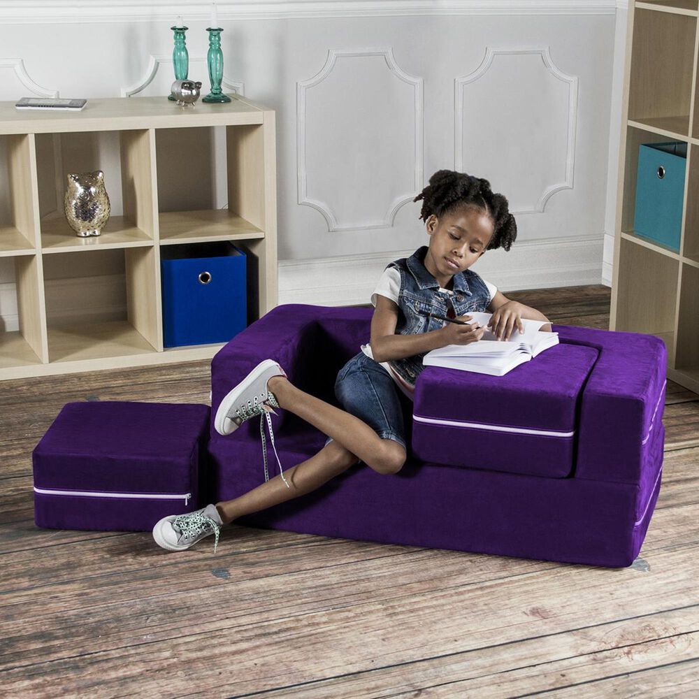Jaxx Zipline Modular Kids Loveseat &amp; Ottomans in Grape, , large