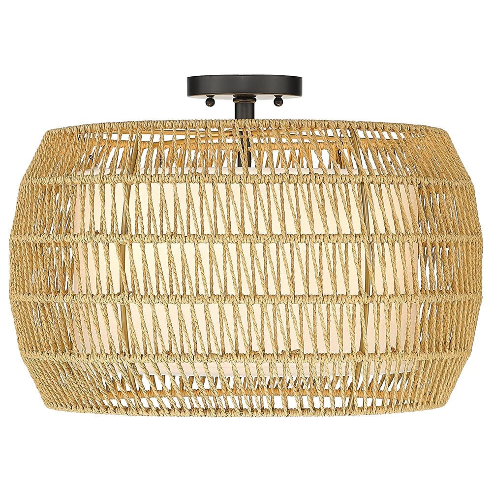 Golden Lighting Everly 4-Light Semi-Flush in Matte Black/Natural Rattan, , large