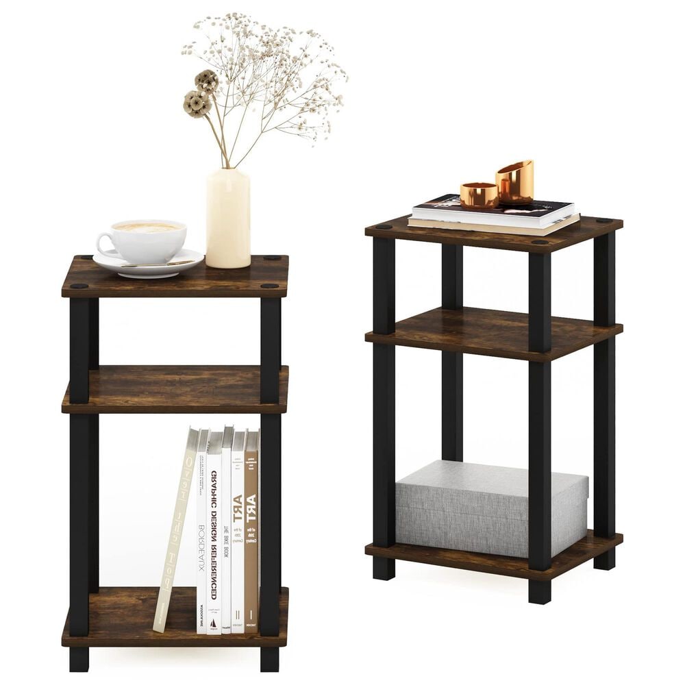 HOMLUX 3-Tier Open Shelf End Table with Square Tube in Amber Pine and Black (Set of 2), , large