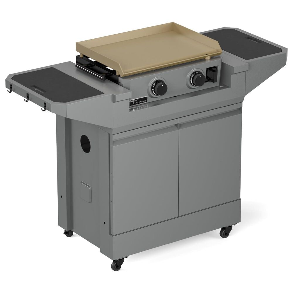 Tytus Emberwood Grill and Prep Cart with 2-Burner 22" Gas Tabletop Griddle in Gunmetal Gray, , large