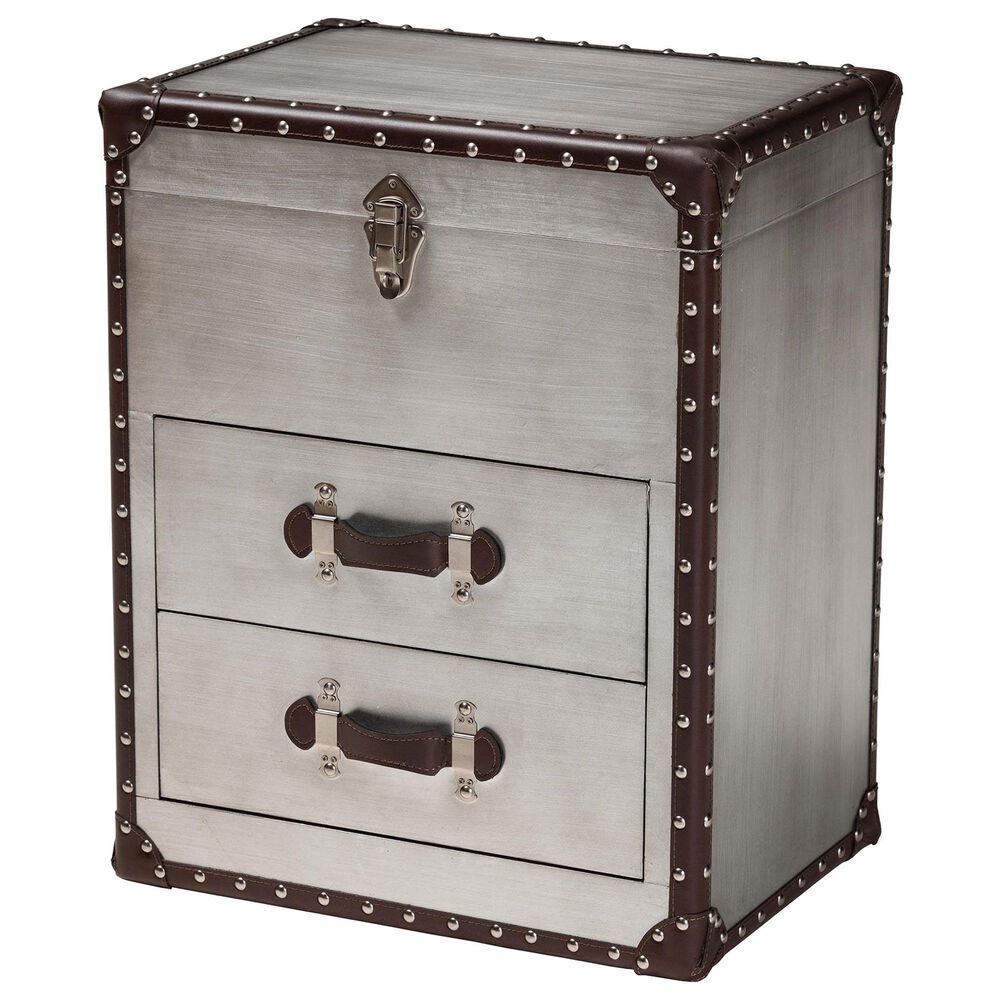 Baxton Studio Calidore 2-Drawer End Table in Silver, , large