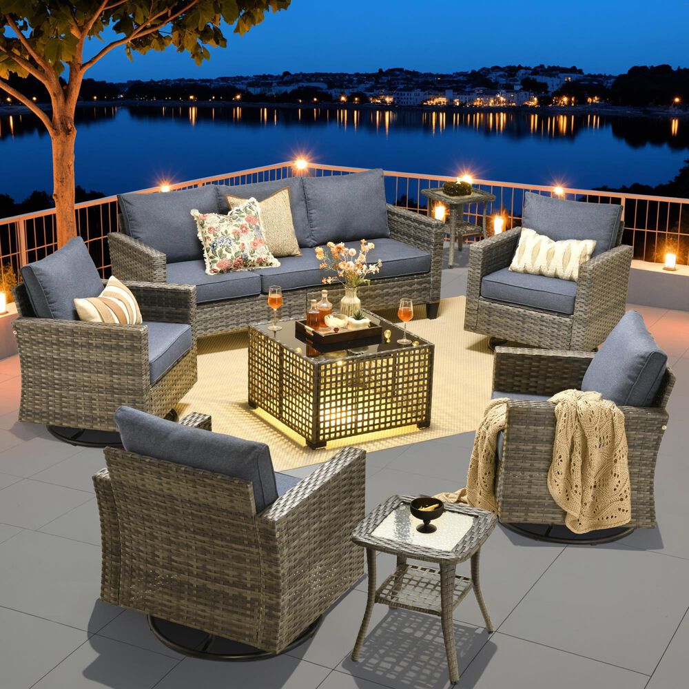 HOMLUX 8-Piece Outdoor Patio Furniture Set in Denim Blue, , large