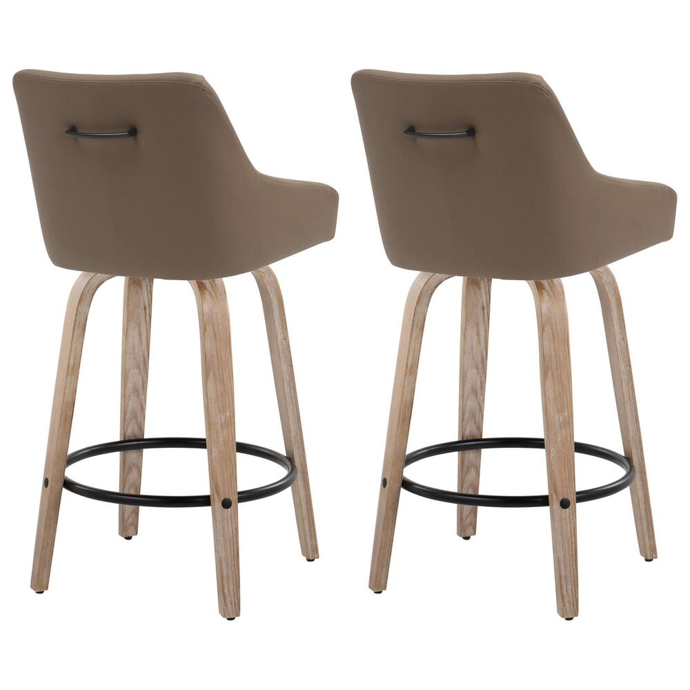 LumiSource Hannah Swivel Counter Stool with Brown Faux Leather Upholstery in Whitewashed and Black (Set of 2), , large