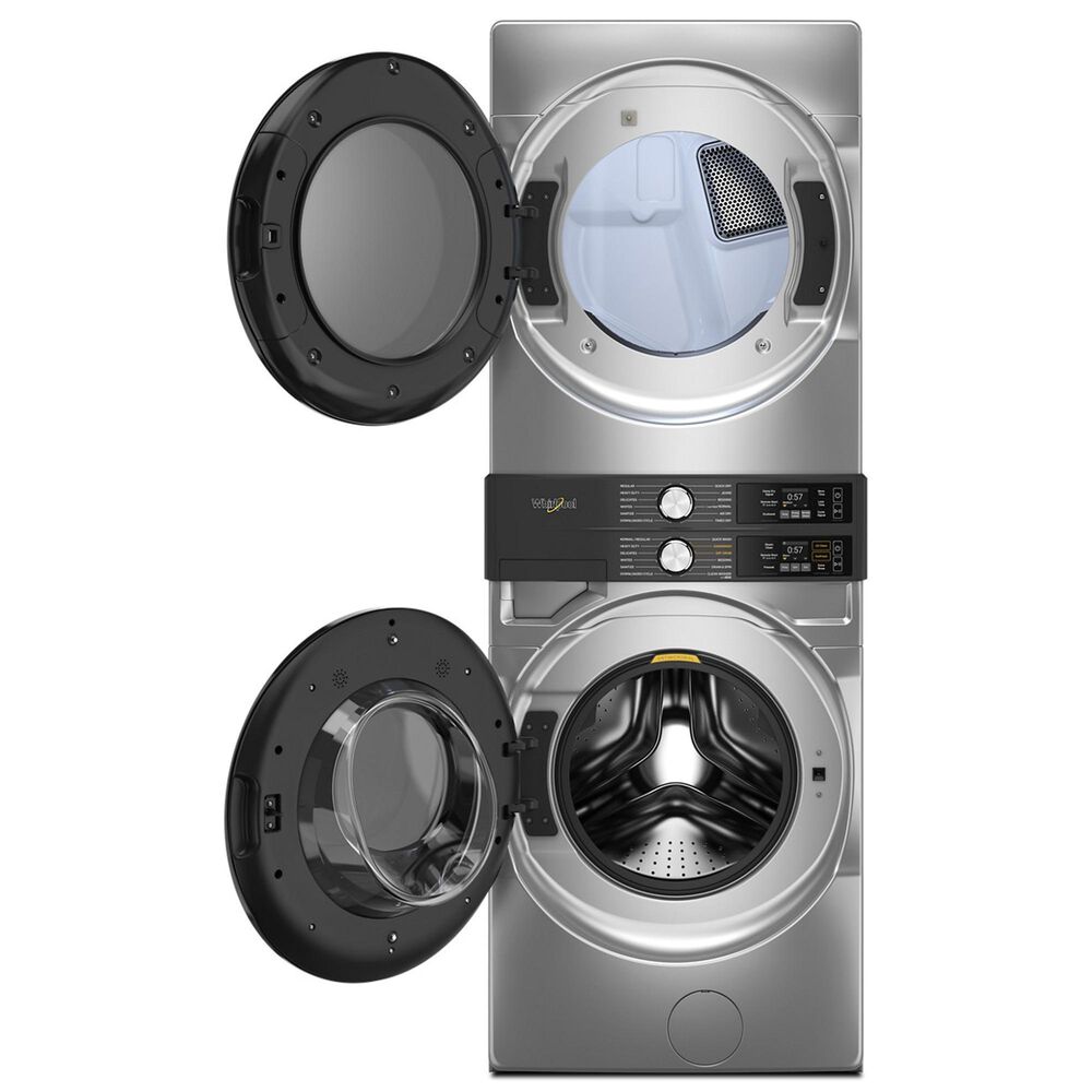 Whirlpool 4.5 Cu. Ft. Smart Front Load Washer and 7.4 Cu. Ft. Electric Dryer Stack Laundry in Radiant Silver, , large