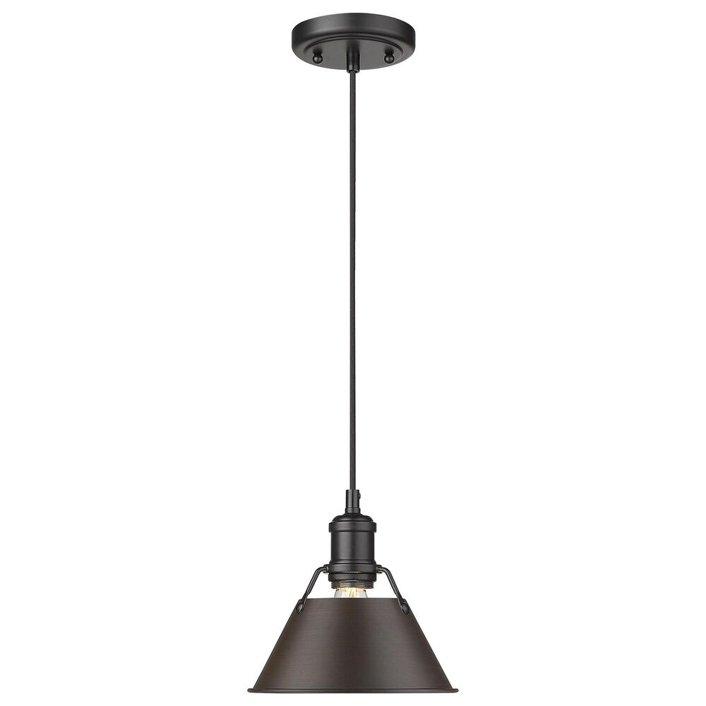 Golden Lighting Orwell 1-Light Small Pendant with Rubbed Bronze Shade in Matte Black, , large