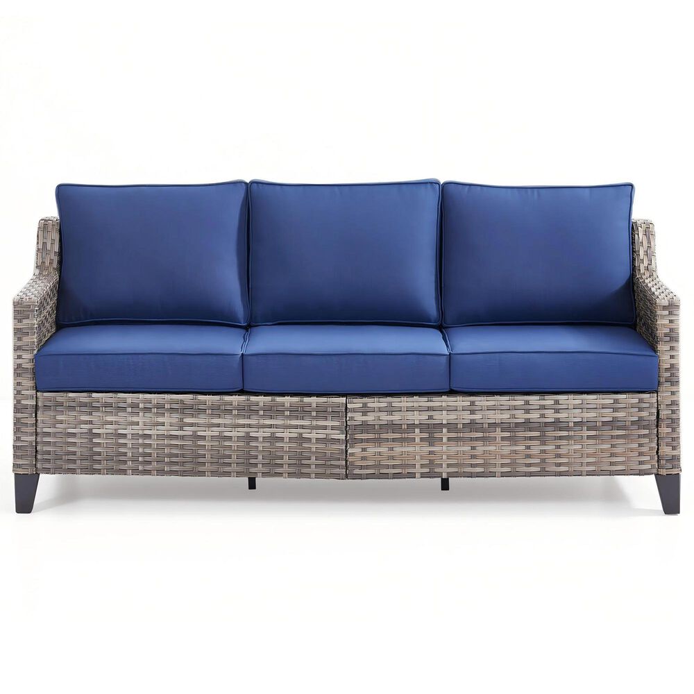 Sunwell Garden 5-Piece Patio Chat Set with Two Swivel and Gliding Chairs in Navy, , large