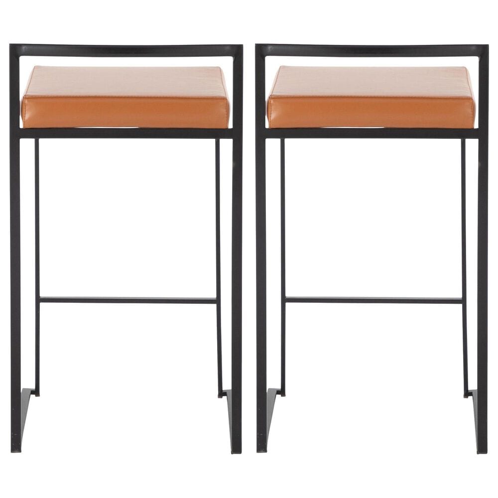 Lumisource Fuji Stackable Counter Stool with Camel Faux Leather Cushion in Black &#40;Set of 2&#41;, , large