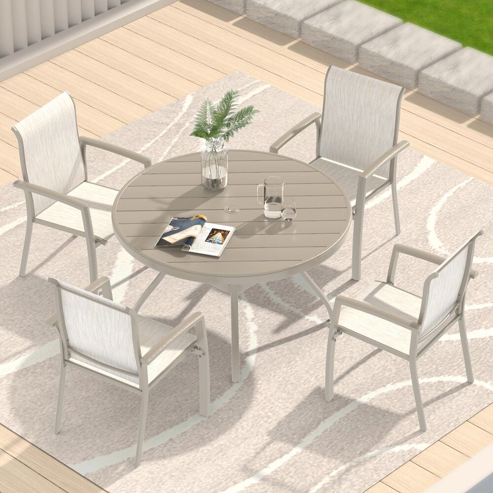 Hearth and Haven Outdoor 41" Round Dining Table with Umbrella Hole in Sandstone - Table Only, , large