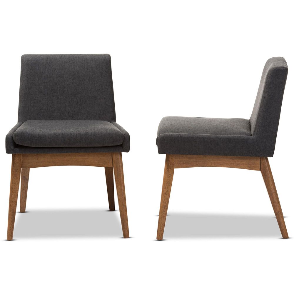 Baxton Studio Nexus Side Chair with Dark Grey Cushion in Walnut Brown (Set of 2), , large