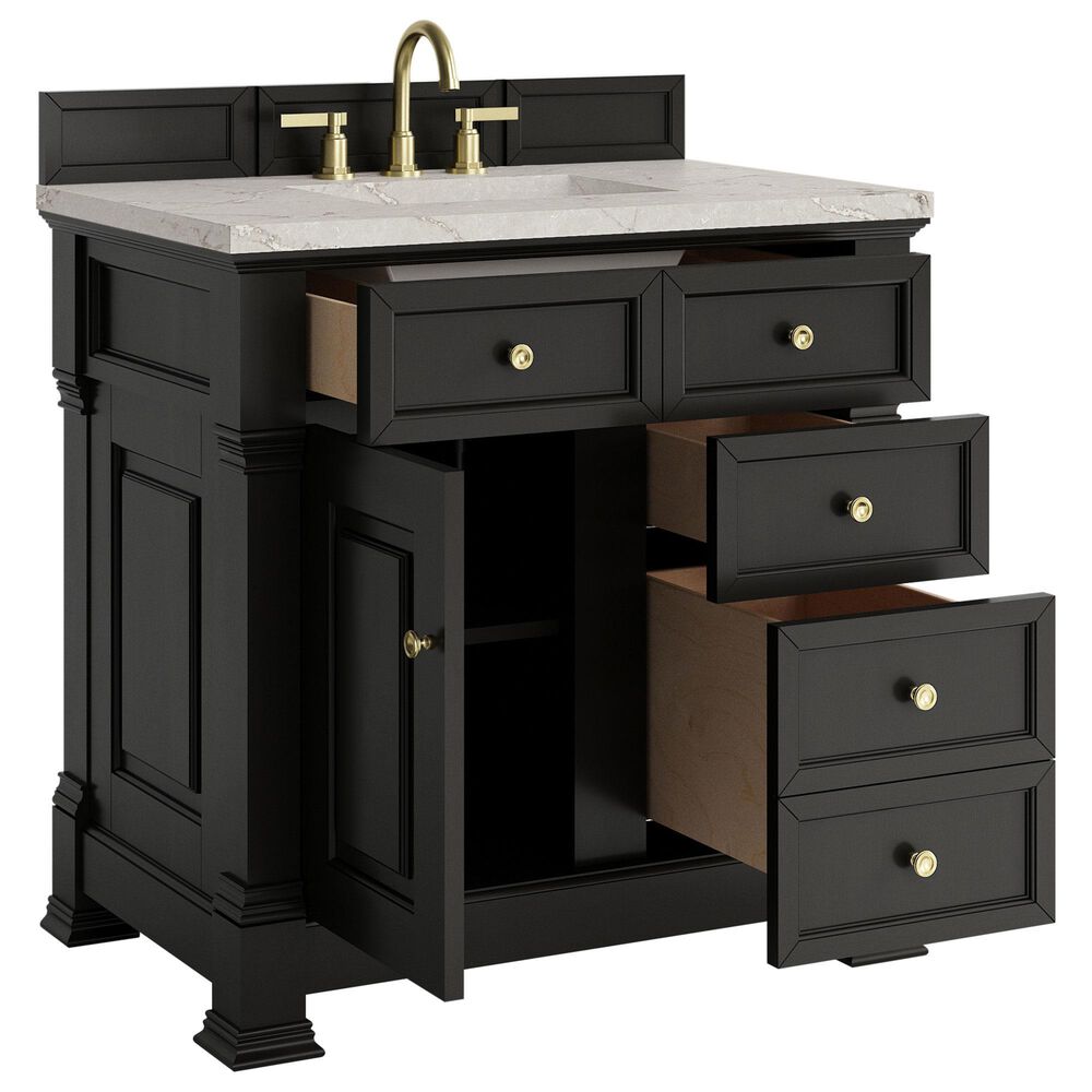 James Martin Vanities Brookfield 36&quot; Single Bathroom Vanity in Black Onyx with 3 cm Victorian Silver Quartz Top and Rectangular Sink, , large
