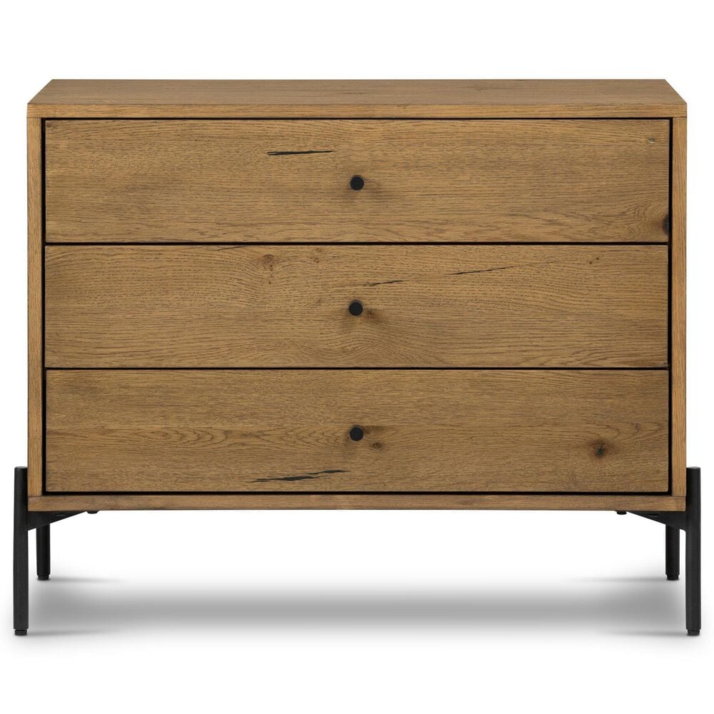 Four Hands Eaton 3-Drawer Large Nightstand in Amber Oak and Dark Gunmetal, , large