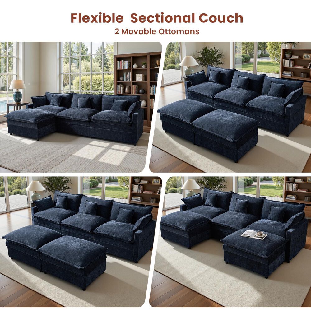 HOMLUX 107.87" Ultra-Comfort Chenille Sectional Sofa Set in Dark Blue, , large