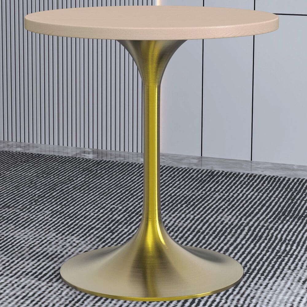 Leisuremod LeisureMod Verve Collection 27 Round Dining Table, Brushed Gold Base with Light Natural Wood MDF Top, , large