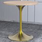 Leisuremod LeisureMod Verve Collection 27 Round Dining Table, Brushed Gold Base with Light Natural Wood MDF Top, , large