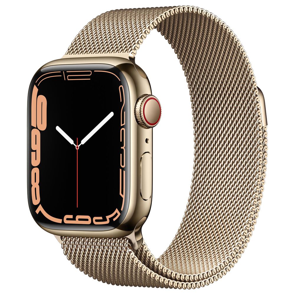 Apple Watch Series 7 (GPS + Cellular) 41mm Gold Stainless Steel Case with Gold Milanese Loop with 2-Year AppleCare+, , large